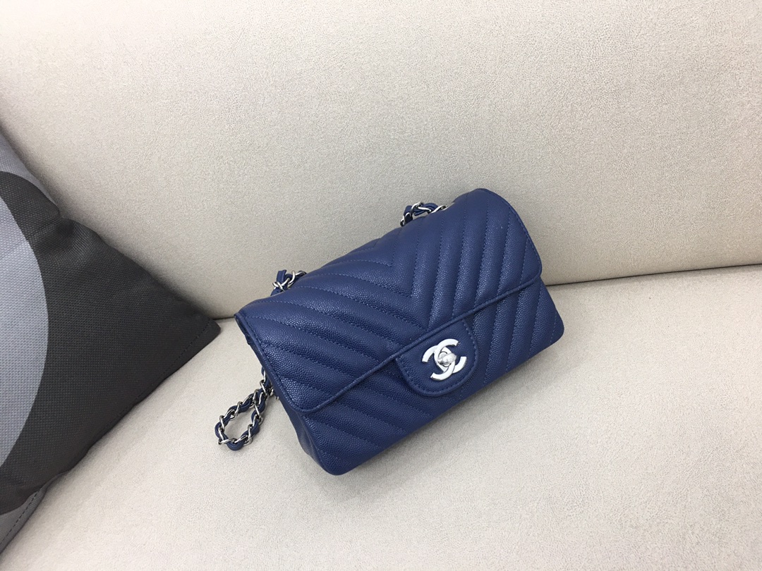 Small Classic Flap Caviar Bag A01116 Dark Blue/Silver